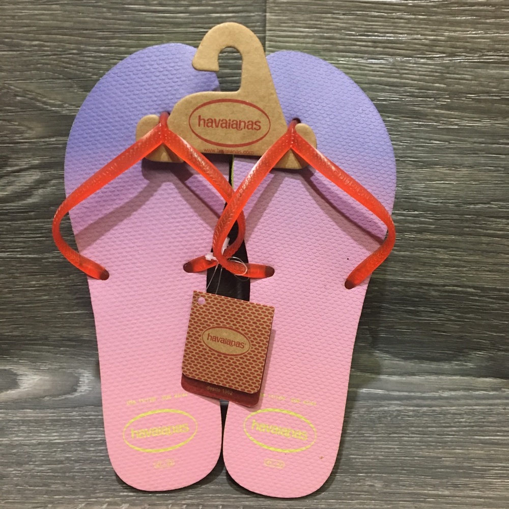 Havaianas Flip Flops Ombre Lime/Pink NWT 11/12 W